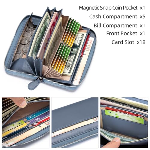 Image of RFID Blocking Womens Zipper Wallet Leather Large Capacity Billfold Clutch Zip Around Wallets for Women