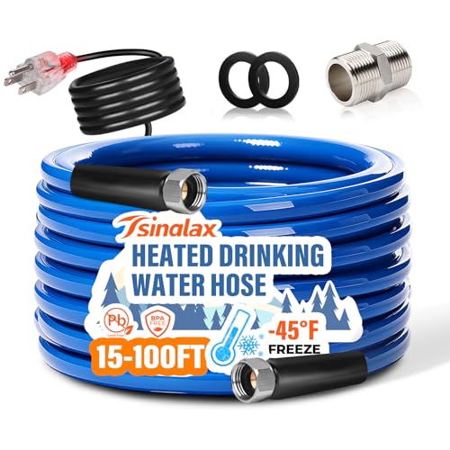 15FT 30FT Heated Water Hose for Rv,-45 ℉ Antifreeze Heated Garden Water Hose,Lead-Free & BPA-Free, Rv Freshwater Hoses with Fittings, Rv Accessories