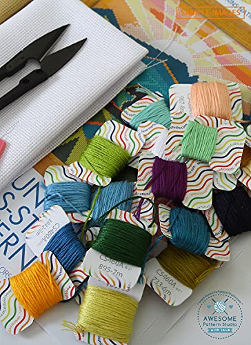 Image of Zion National Park K423 Counted Cross Stitch KIT#2. Threads, Needles, Fabric, Clippers, Needle Threader and Printed Pattern Inside. Embroidery Pattern Kit