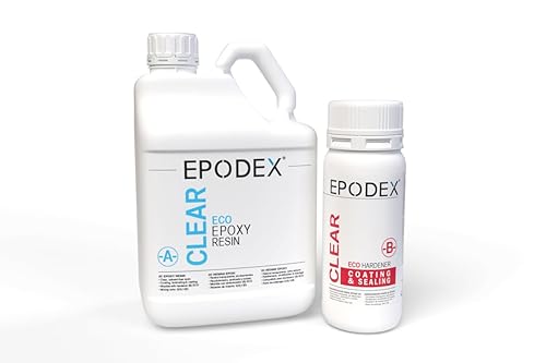 EPODEX Kit de revestimiento y sellado de resina epoxi transparente y coloreada, estabilizado contra rayos UV, libre de disolventes y burbujas, bajo