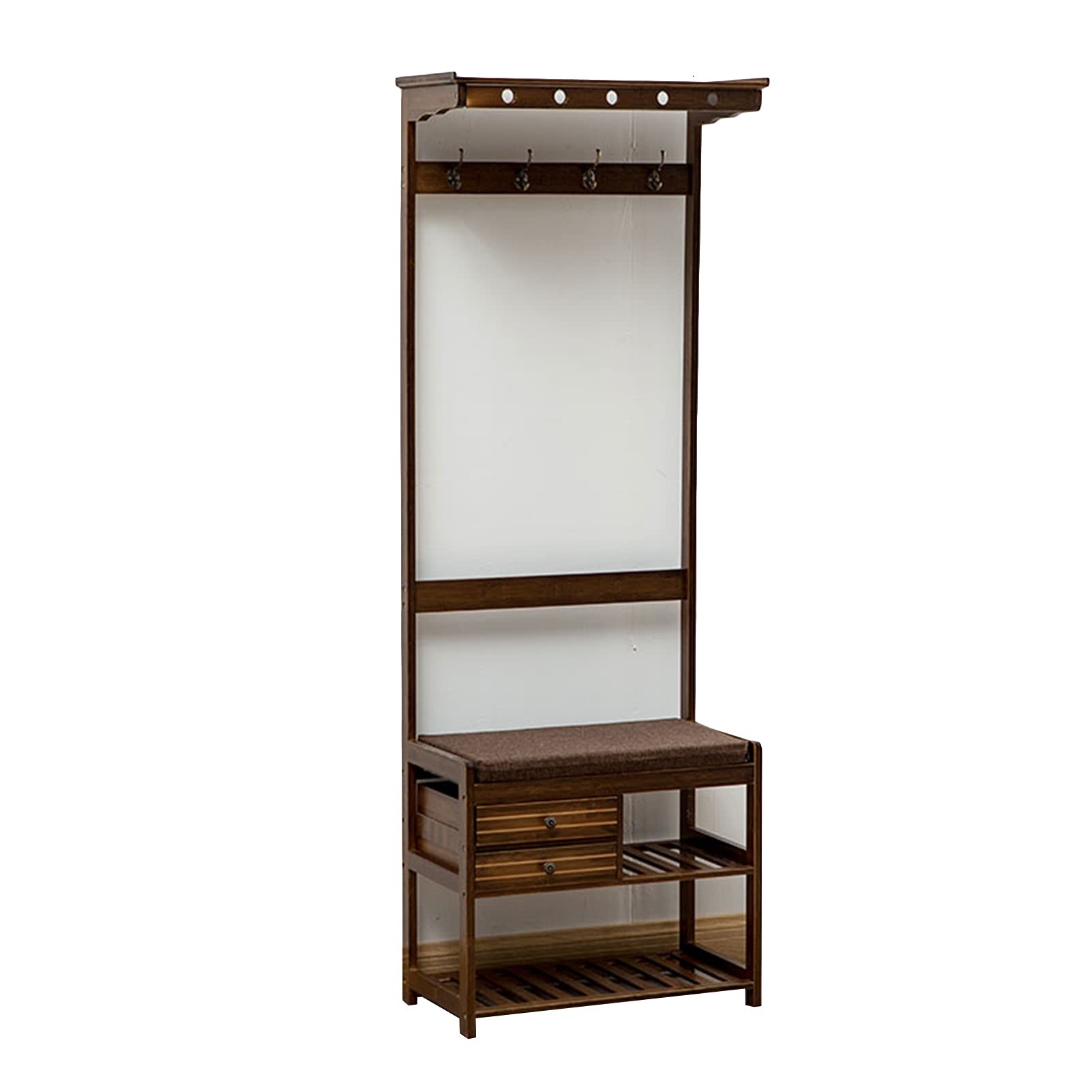 Porte-manteau vestiaire marron 60cm avec banc de rangement chaussures pour entrée