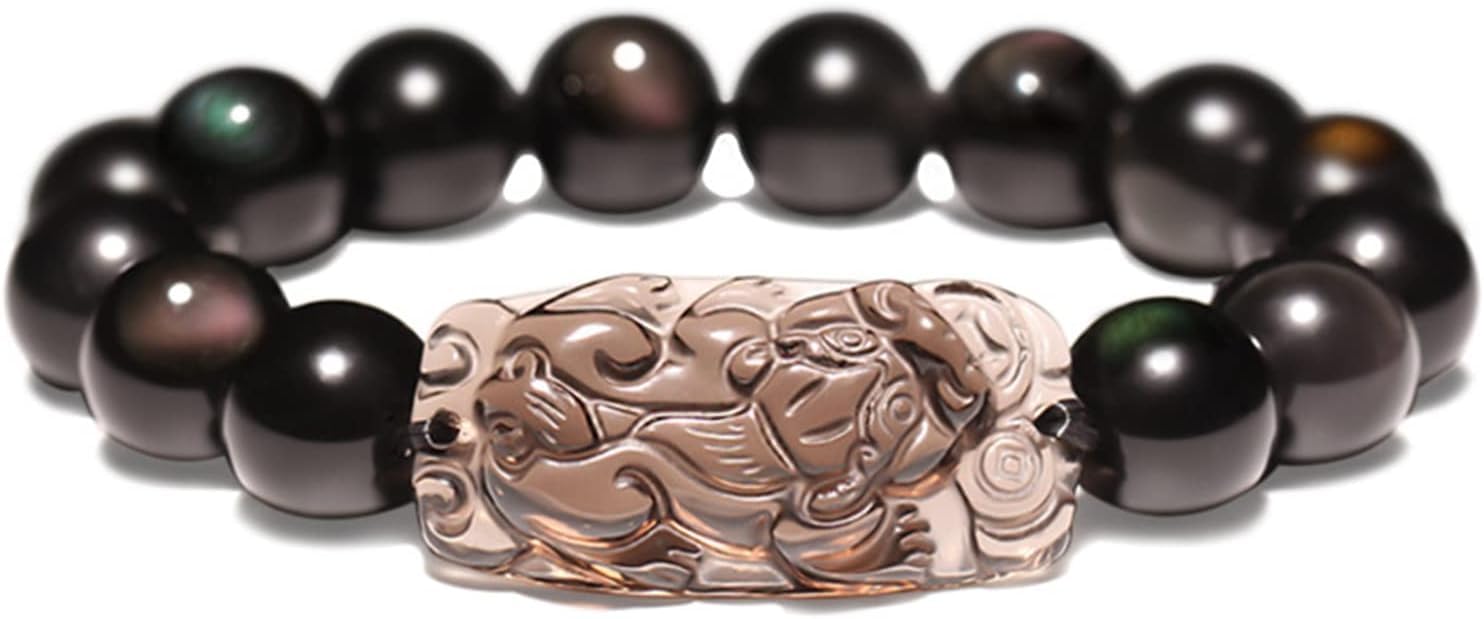 NZPOST Black Obsidian Bracelet,Natural Golden Obsidian Spiritual Chakra Bracelet Amulet Lucky Adjustable