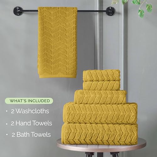 Image of Elegant Comfort Luxury 6-Piece 100% Turkish Cotton Jacquard Braided Textured Premium Hotel Quality Towel Set- Soft and Absorbent, Includes 2 Bath Towels, 2 Hand Towels and 2 Washcloths, Amber Gold