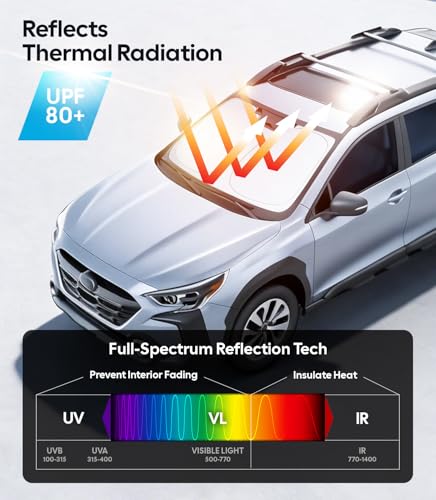 Image of Wigoo for Subaru Outback Windshield Sunshade [OEM Design, 100% Sun Blockage] Foldable Heat Insulation Sun Shade with Storage Bag, for Subaru Outback (2020-2026), Silver Coating