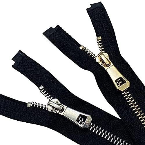 2Pcs Cremallera Metálica Negra No.5 Cremallera Metal Plateado Con Cremallera Cremallera Metálica Oro Cremalleras De Dientes Tirador De Cremalleras De Metal Para Chaquetas Pantalón (65cm) Cover