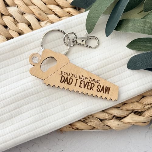Wooden Saw Design Keychain for Dad