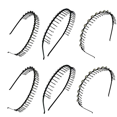 6 Assorted Metal Wire Teeth Black Comb Headband