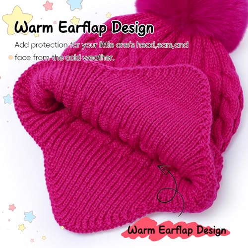 Toddler Baby Winter Hat with Earflap Kids Warm Twisted Knit Hat Infant Pom Pom Beanie Ski Cap for Baby Girls Boys3