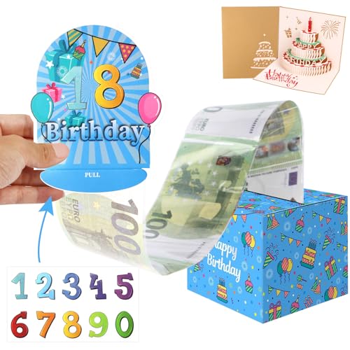 HUMTEOXI Hucha de Cumpleaños para Tirar,Caja Regalo Dinero para Cumpleaños, Creativo Caja Sorpresa Regalo para Dinero en Efectivo para Padres, seres queridosAmigos (BLUE)