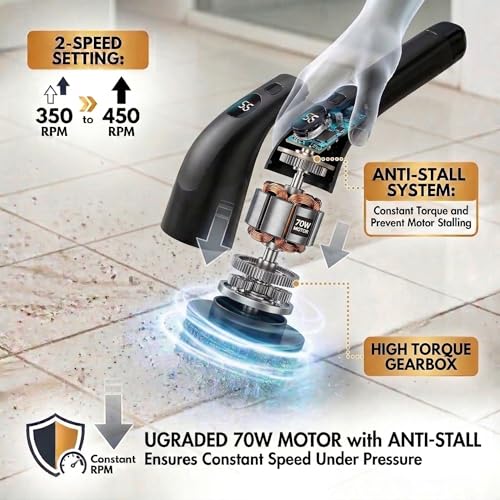 Image of LIVINGPRO Electric Spin Scrubber with LCD Display, Cordless Cleaning Scrubber for Home, Upgraded 70W Dual Speed Motor, IPX7 Waterproof Power Scrubber, 7 Brush Heads, Extendable Long Handle