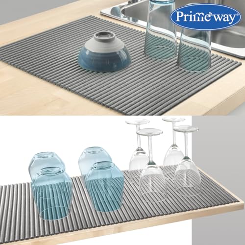 Image of Primeway PVC Protective mat | XXL 47 inch Length | Multi-Utility Non Slip | Cut-to-Fit Sink Liner for Kitchen Counter | Under Sink | Drawers | Cabinets | Shelf | Solid Thick & Durable | 33x120cm | Grey
