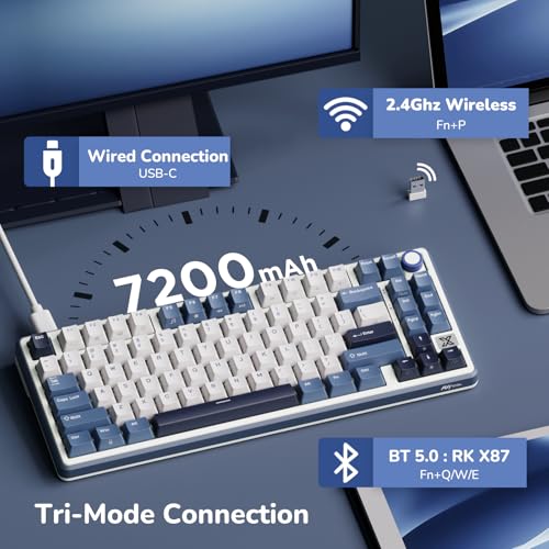 RK ROYAL KLUDGE X87 Gasket Mechanical Keyboard, 75% Wireless Gaming Keyboard with Touchable X-Plate & Volume Knob, Bluetooth/2.4GHz/Wired, Hot Swappable RGB Backlit (Blue, Tactile Beige Switch) - Image 6