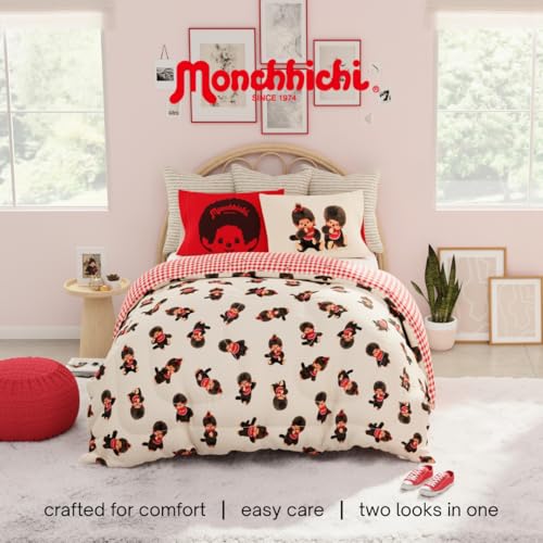 Image of Monchhichi Bedding 7 Piece Full Bed Set, Soft Cozy Nostalgia Reversible Comforter and Sheet Set with Sham, (Officially Licensed Product) by Franco
