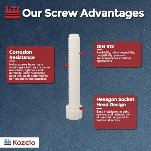 Image of 5pcs Socket Head Cap Screws - [M12-1.75 x 80mm] Nylon Hexagon Socket Head Cap Screw Plastic Allen Bolts for Device Fixing Mould Manufacturing Use, White