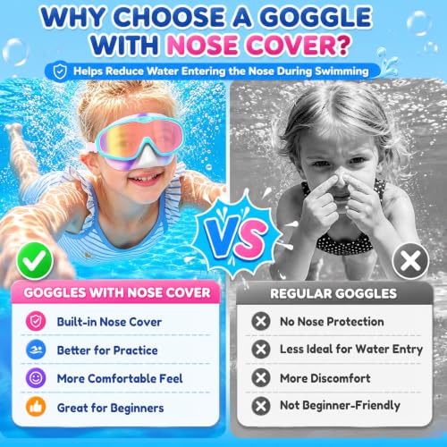 Image of Seago Kids Swim Goggles 2 Pack for 3-12, Anti-Fog Clear View,Toddler Goggles with Nose Cover Swimming Goggles
