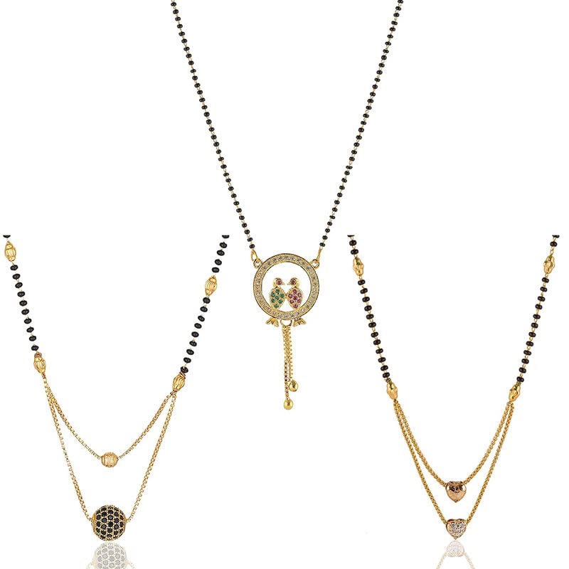 GenericFrienemy Home Presents Micro Gold Plated White and Black American Diamond 2 Love Bird and Beautiful Love Heart Combo of 3 Mangalsutra Tanmaniya Nallapusalu Necklace #Frienemy-1311