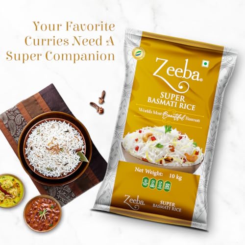 Image of Zeeba Super Basmati Rice 10 Kg, Fluffy & Naturally Aromatic, Gluten Free Fine Grains (Cooked length upto 23mm*)
