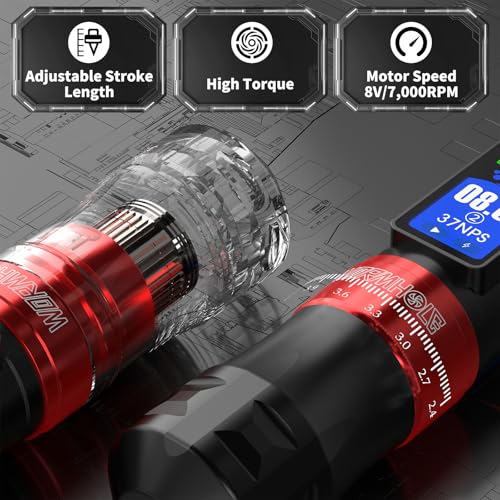 Image of 2PCS 2,300mAh Batteries Wormhole Tattoo Gun Kit Professional Xtreme Tattoo Ink Multi-function Smart Tattoo Pen with 7 Strokes Length 20 Tattoo Needles with Extra Battery Wireless Tattoo Machine Kit