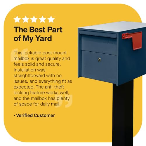 Image of Adoorn Lockable Post Mount Mailboxes for Outside - Small Anti-Theft Locking Mailbox for Packages and Letters - Weatherproof Construction - Durable Steel - 12 inch H x 12 inch W x 18.5 inch D - Navy