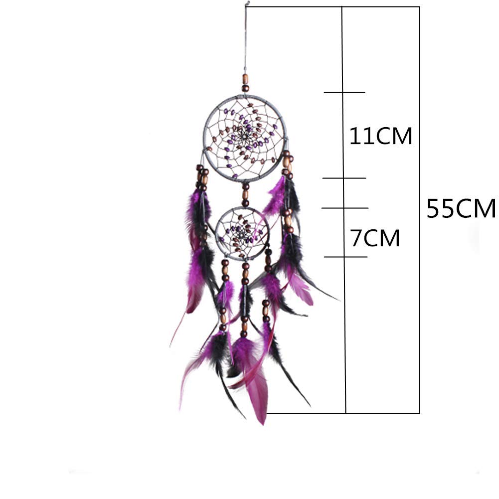 Auptiz Acchiappasogni In Piume E Perline Fatto A Mano, Nero, Per Camera Da Letto, Decorazione Murale O Regalo Romantico - 6