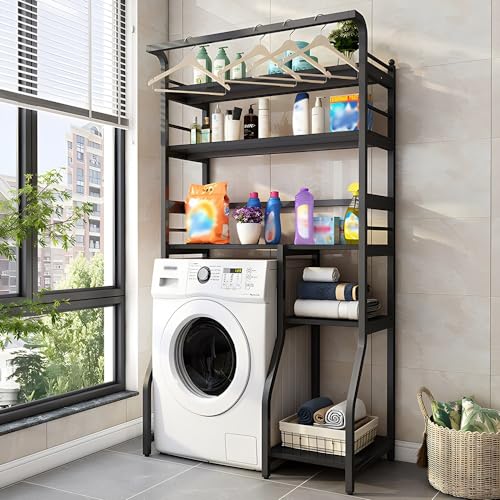 Étagère pour machine à laver anti-encombrement avec penderie intégrée pour optimiser les petits espaces