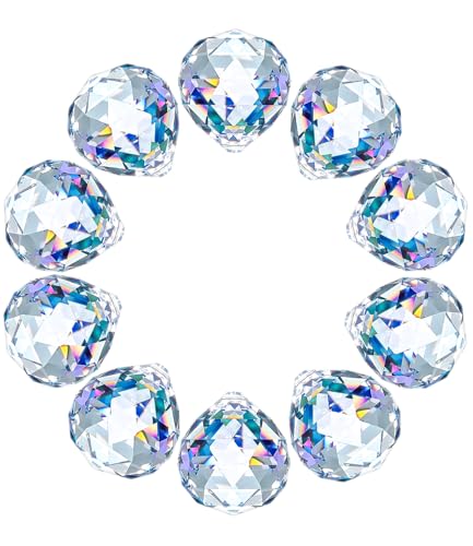 10 Stück Kristalle zum Aufhängen, 30mm Kristallkugel, Kristall Prisma aus Glas, Sonnenfänger Kristall, Hängende Kristalle Prismen für Fenster, Kronleuchter Anhänger, Geschenk, Weihnachten, Clear