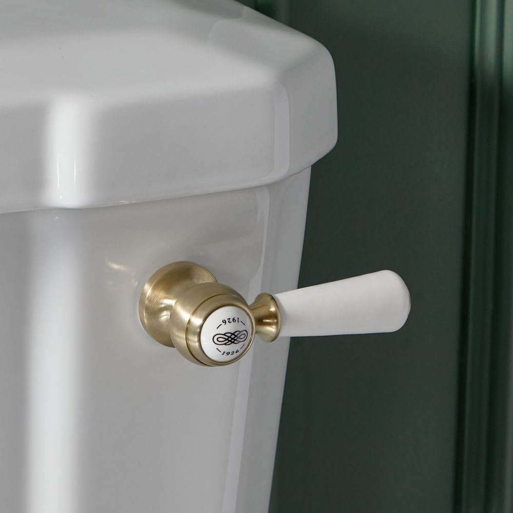 Milano Elizabeth Bathroom Toilet WC Cistern Flush Lever Ceramic Handle - Brushed Brass