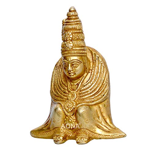 Image of AONA Goddess Tulja Bhavani Idol Handicraft Solid Brass Gold Height 4.2 Inches