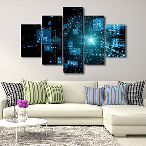 TUMOVO Digital Age Wall Art for Living Room Large Size Electronic PC Office Wall Decor Canvas Prints Technology Digital Art Modern Artwork for Bedroom Bathroom Framed Ready to Hang, 60\" Wx40 H - Thumbnail 3