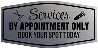 Signs ByLITA Fancy Services by Appointment Only. Book Your Spot Today Easy Installation | Durable Construction | Barbers | Grooming and Styling | Hair Sign (Brushed Silver) - Small