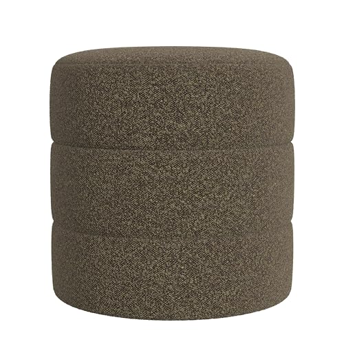 Image of HomePop 18 inch Round Ottoman - Dark Brown Boucle