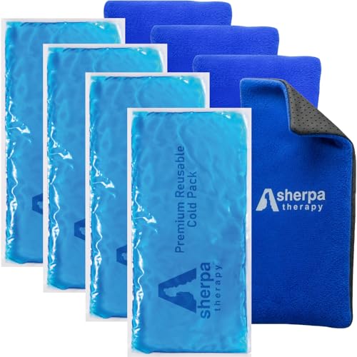 SHERPA THERAPY 4PK Flexible Gel Ice Packs for Injuries Reusable - Gel Ice Pack Cold Compress for Knee, Back, Neck, Wrist, Hand, Elbow, Ankle Pain Relief - 9.5' x 4.5'