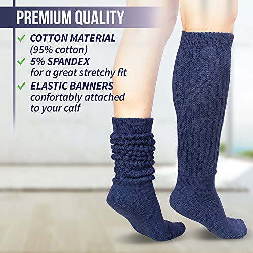 MDR Women's Extra Long & Heavy Slouch Cotton Wear at any Length Socks Made in USA 1 Pair Size 9 to 11 (Navy)4