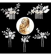 Wedding Bridal Hair Pins 5 Pieces Hair Side Combs Pearl Flower Hair Clips Rhinestone Hair Accesso...