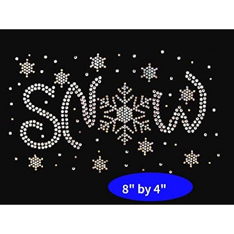 Christmas Rhinestone Iron On Snowflake Tshirt Design Transfer Bling Heat Press Decal 8 by 4 Inches with Star Decal Bonus Cover