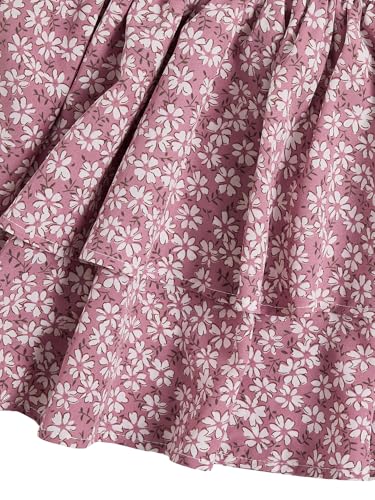 Image of RoseSeek Girl's 2 Piece Outfits Lace Ruched Camisole Tops and Shirred High Waisted Layered Floral Skirts Set