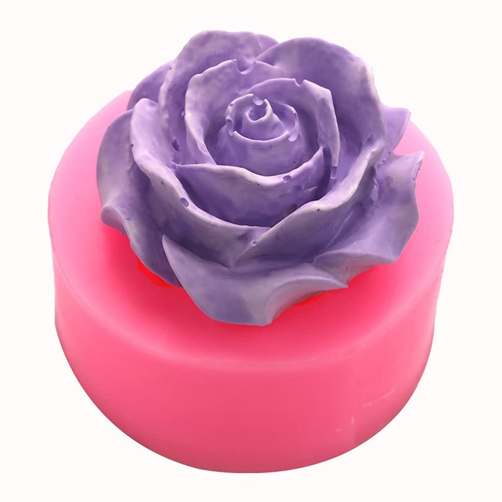 Rose Flower Candle Silicone Mold Fondant Soap 3D Cake Mold Cupcake Jelly Candy Chocolate Decoration Baking Tool Moulds (1.68 * 1.68 * 0.4inch)
