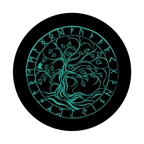 Norse Mythology Yggdrasil, Rune Circle Shield-Maiden Viking PopSockets Swappable PopGrip, Black - Image 3