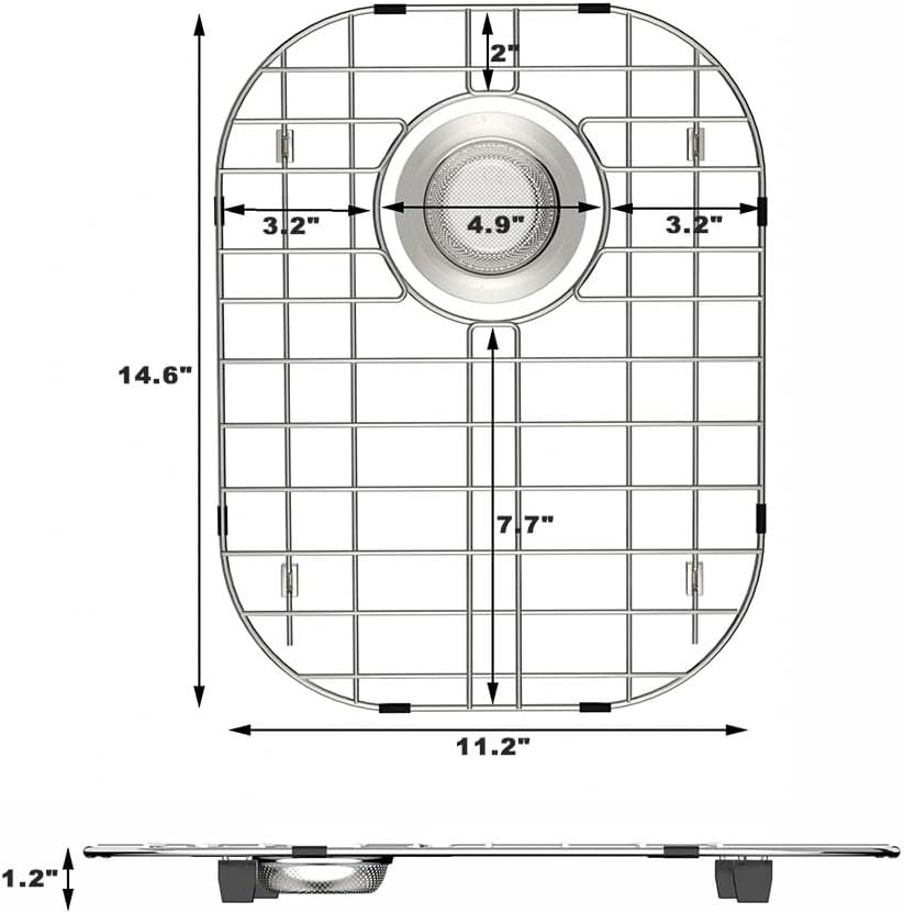 Kitchen Sink Bottom Grid Protector 14.6"L X 11.2"W, Stainless Steel Sink Grate with Rear Drain Universal Metal Sink Rack for Kitchen Double Bowl Sink, 2Pack