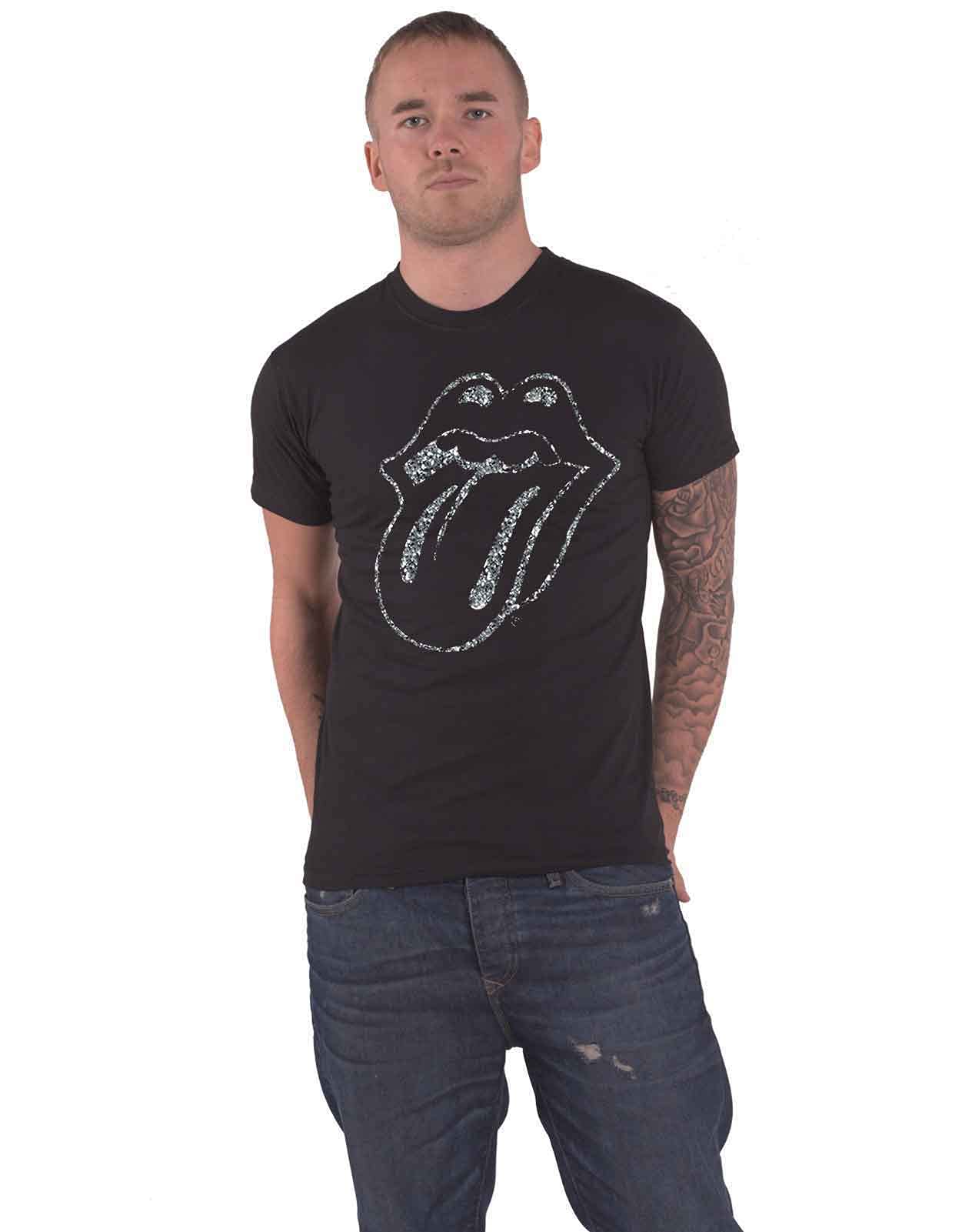 Paradiso Clothing Unisex Black The Rolling Stones Tongue Diamante T Shirt - Xxl