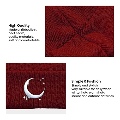 Image of Embroidery Goth Beanie Knit Hats for Men & Women, Embroidery Winter Hats Skull Cap