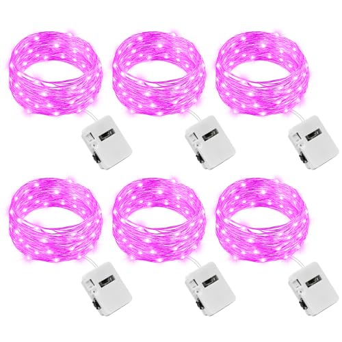litogo Luces Led Pilas con 3 Modos, 7FT/2M 20LED Cadena de Luces Navidad Pilas Interior, Impermeables Luz de Hadas Pequeñas Decoración para Mesa Jardín, Arbol, Boda, Exterior (Rosa, 6 Piezas)