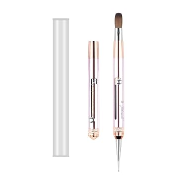 2 Way Kolinsky Bolt-Action Gel Nail Brush For Nail Art Pink, 14# | Acrylic Nail Brush for Acrylic Application Powder Nail Extension and 3D Carving,Nail Art Tools for DIY Home Salon