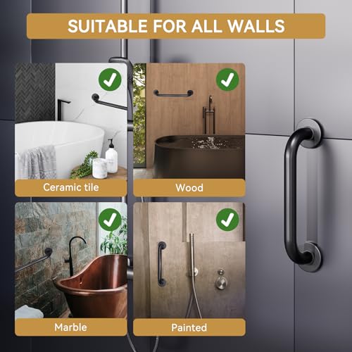 Image of AmazerBath Grab Bars for Shower 9 inch L x 1 inch D, Handicap Shower Grab Bars for Senior Anti Slip, Shower Safety Bars for Wall Stainless Steel, Holds up to 500LBs, Black