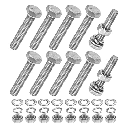 M METERXITY 10-Pack Hex Head Screw Bolt with Nuts Flat &amp; Lock Washers M6x30mm Stainless Steel Bolts and Nuts Kit Fully Threaded Metric Bolt Assortment for Equipment/Machinery