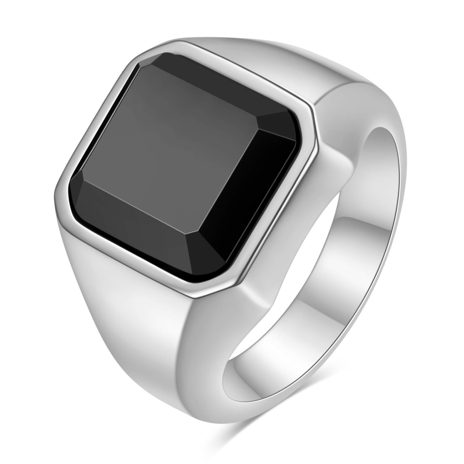 Black Stone Studded Silver Plated Finger Ring Fashion Fancy Jewellery Gift for Men & Boys (US-9)-image-10