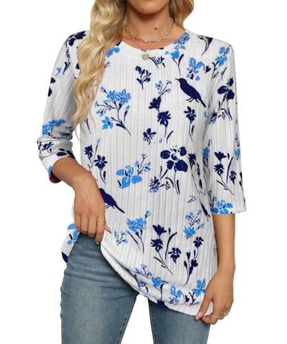 Image of JomeDesign Sweaters for Women 3 /4 Sleeve Tops Round Neck Loose Casual Blouses