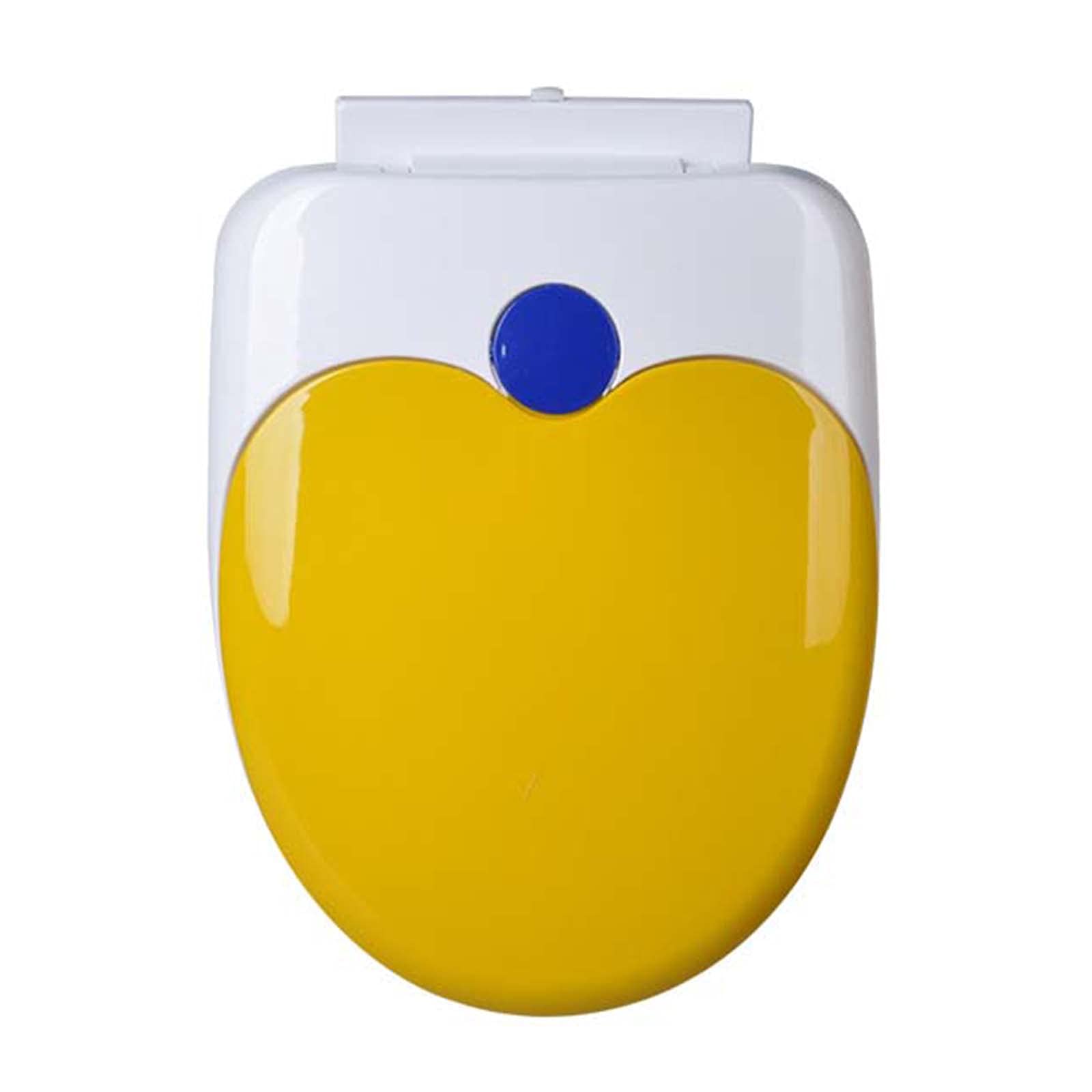 Sedile WC colorato con seggiolino per bambini integrato, sedile WC spesso, sedile WC a chiusura rallentata, materiale PP, installazione inferiore, facile da installare e pulire/giallo/allungato-V