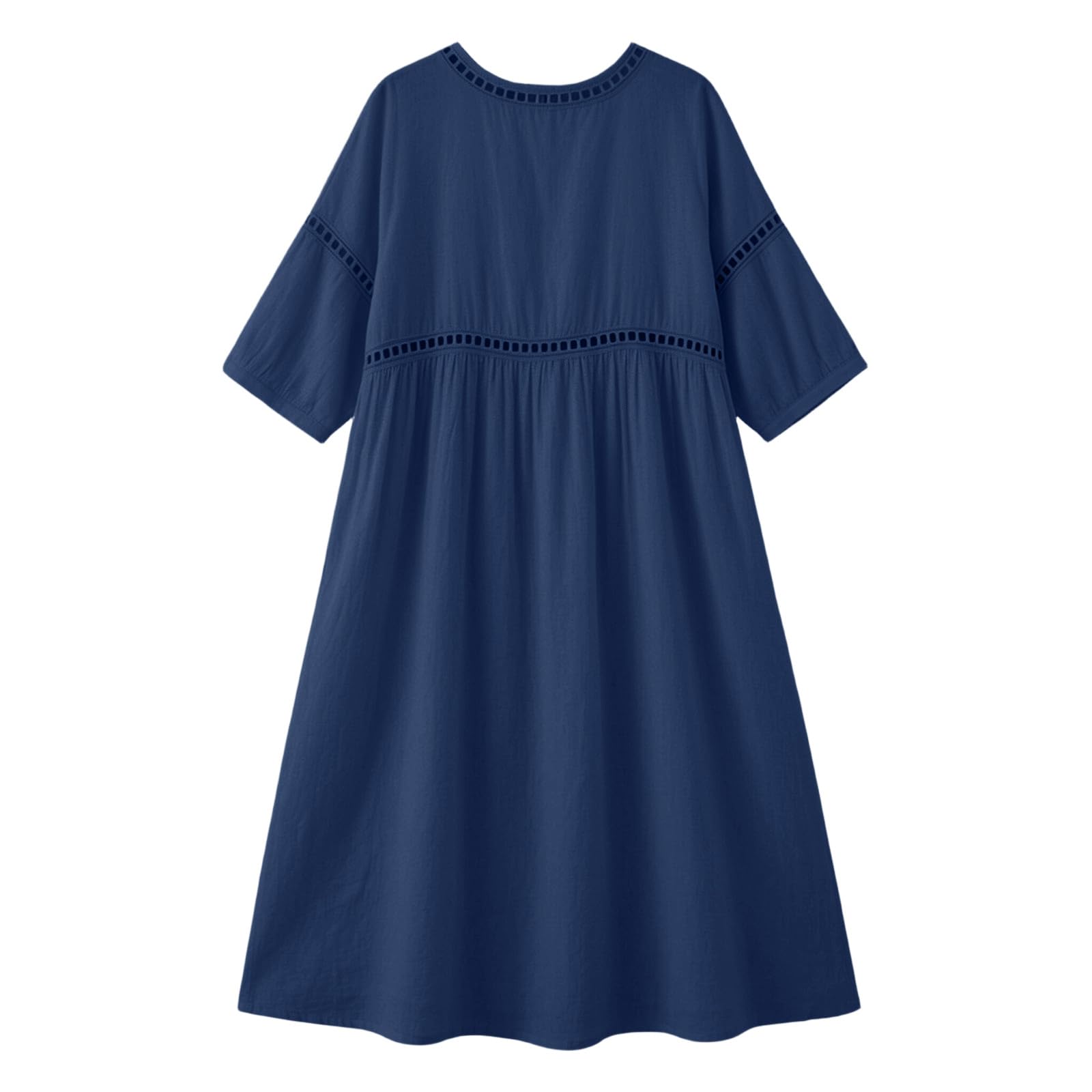 Robe Ete Femme Longue Robe Coton en Lin Robes Legere Fluide Robe de Plage Chic et Elegant Robes à Manche 7/8 Décontractée Dress Boheme Col en V Classique Vêtements Grande Taille Vêtements XS-5XL