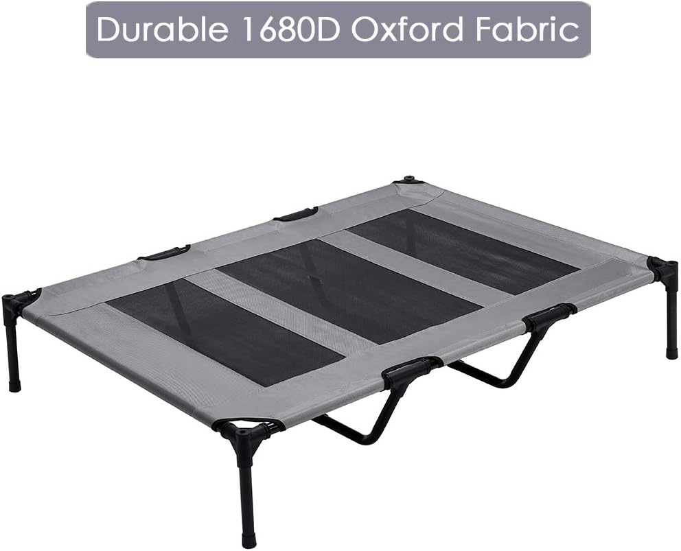 SUPERJARE XLarge Outdoor Dog Bed, Elevated Pet Cot with Canopy, Portable for Camping or Beach, Durable Oxford Fabric, Extra Carrying Bag - Dark Gray